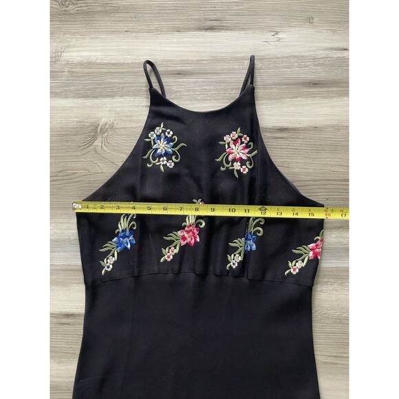 90s Women 11/12 Embroidered Floral Maxi Dress Black‎ Moody Floral Y2K Prom Goth - Picture 13 of 16